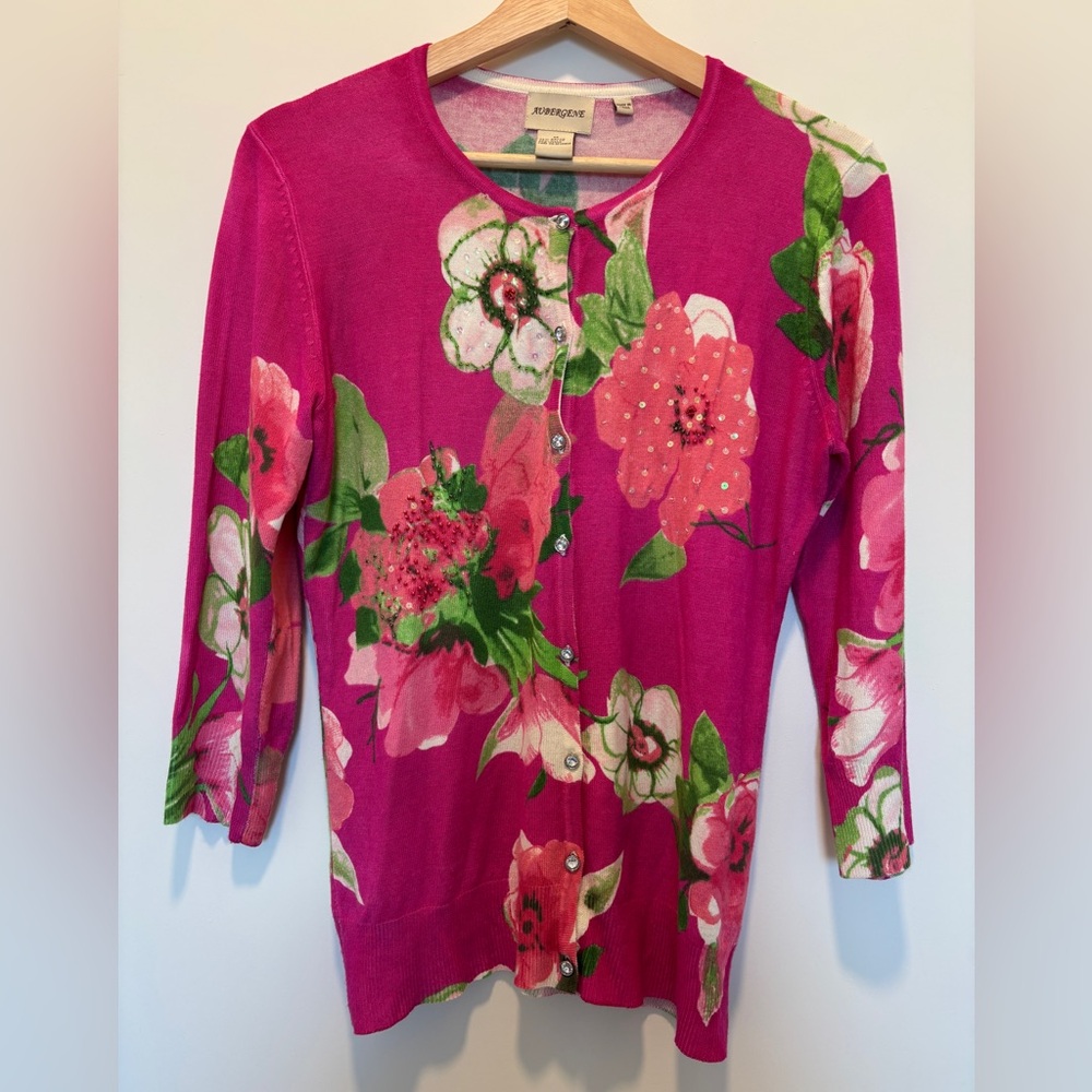 Aubergine Floral Embellished Cardigan